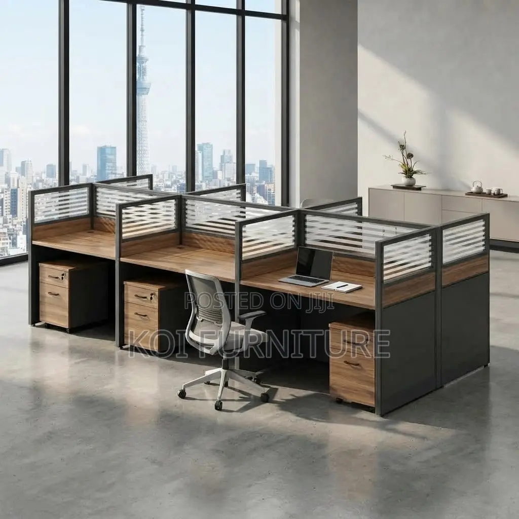 Office Workstation; Brown Six Users Modern Office and Cafe Workstation