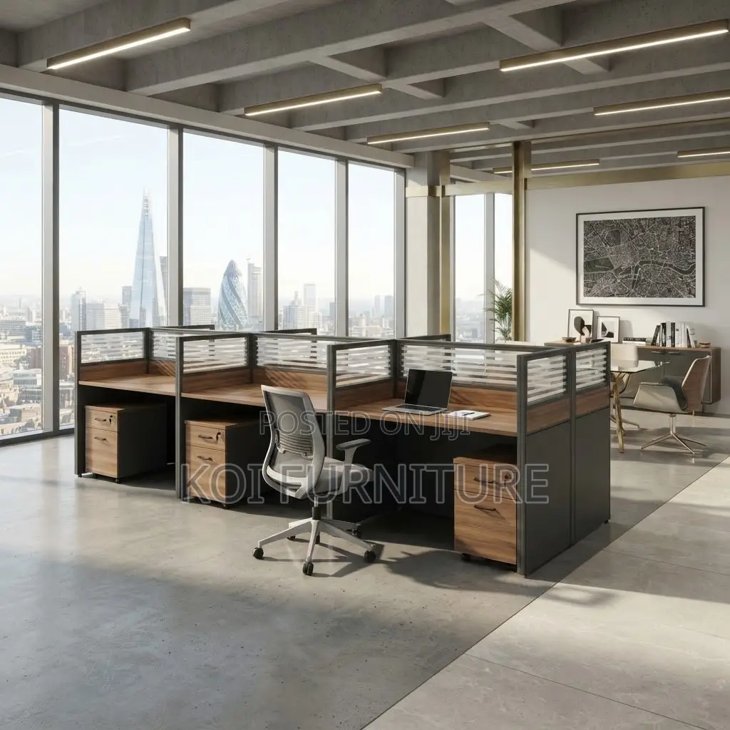 Office Workstation; Brown Six Users Modern Office and Cafe Workstation