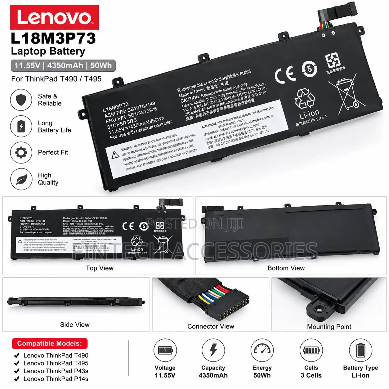 Lenovo T490 T495 Laptop Battery L18M3P73 Replacement
