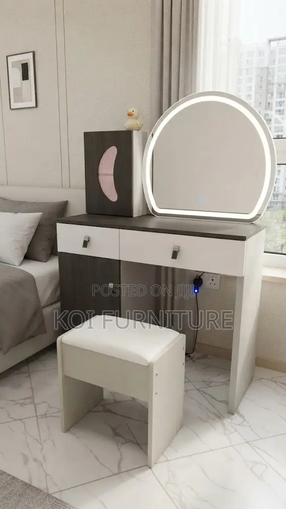 Dressers; Brown Modern Dressing Vanity Set With LED Lights