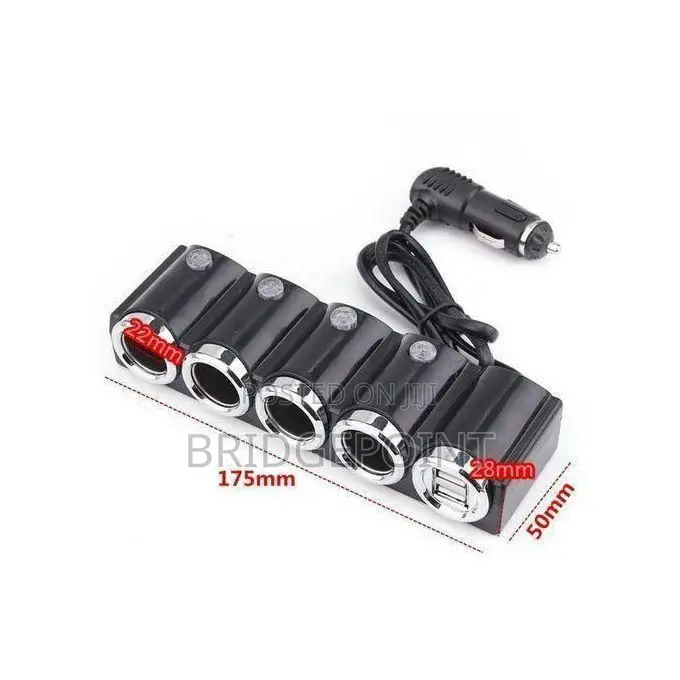 12/24v Car Socket Splitter With 4 Female Outlets and 2 USB Ports