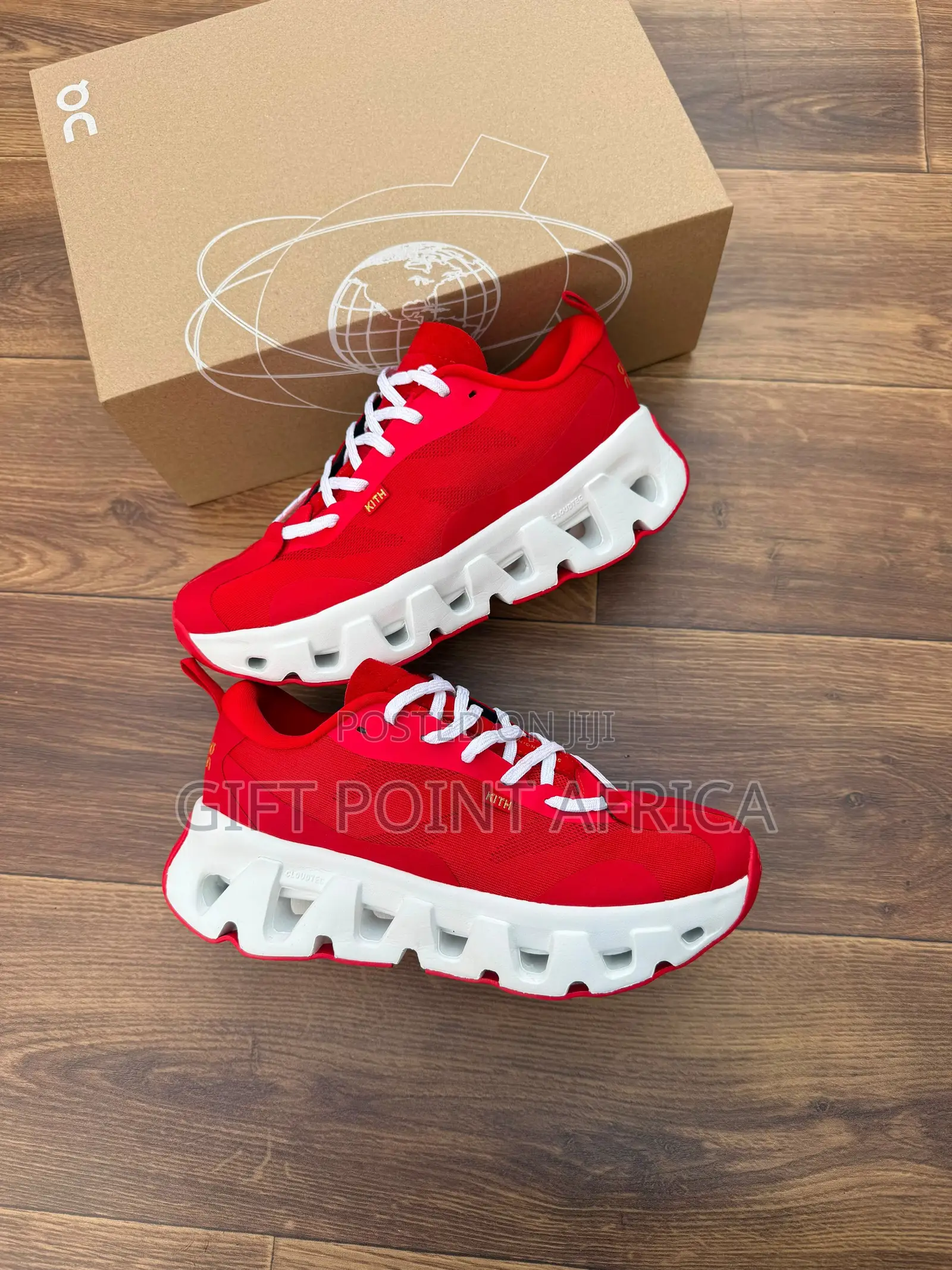 On X Kith K-Tech 1 Red White Sole Sneakers