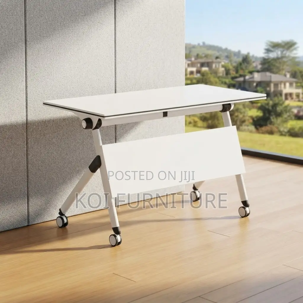 Office Desk; White Foldable Home Office Study Table With Wheels