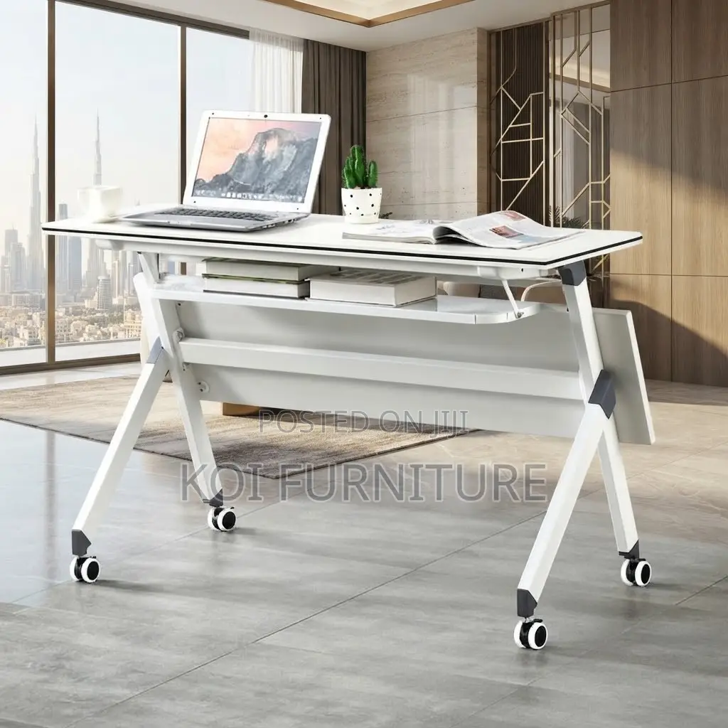 Office Desk; White Foldable Home Office Study Table With Wheels