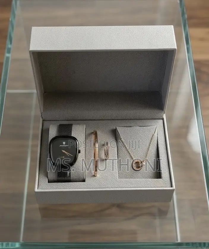 Irregular Barrel-Shaped Black Dial Watch Set