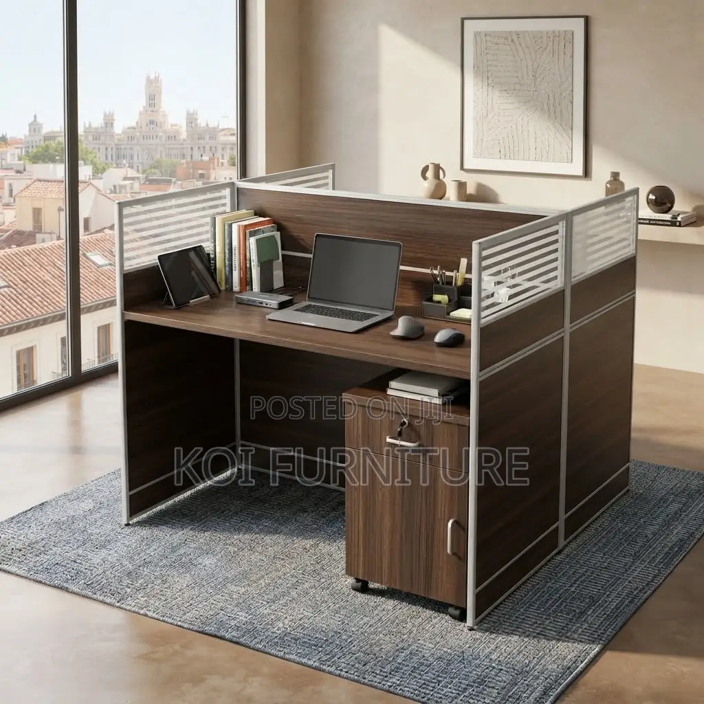 Office Workstation; Two Users Modern Square Brown Workstations