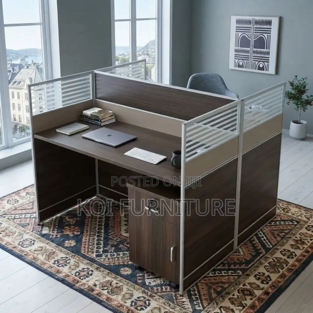 Office Workstation; Two Users Modern Square Brown Workstations