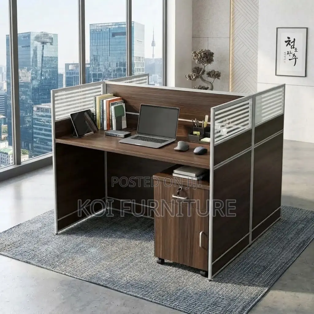 Office Workstation; Two Users Modern Square Brown Workstations