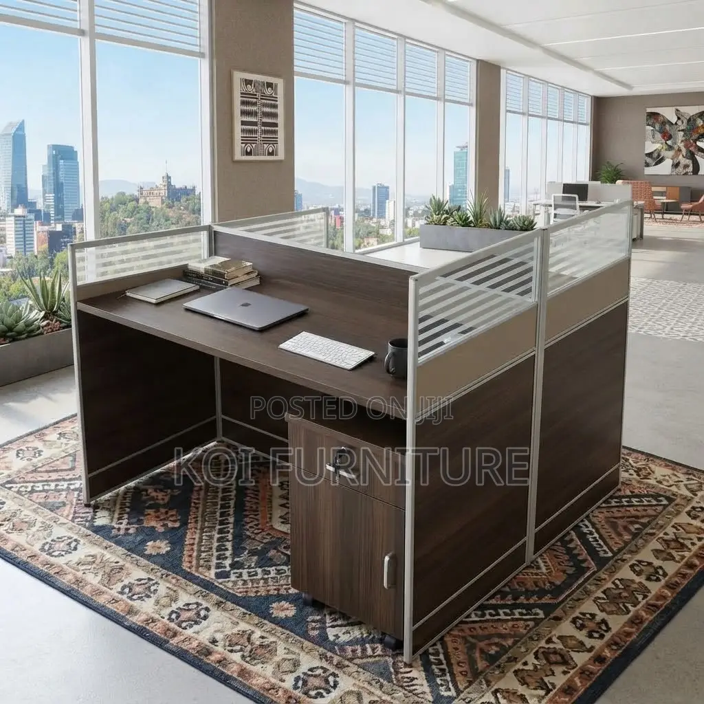 Office Workstation; Two Users Modern Square Brown Workstations