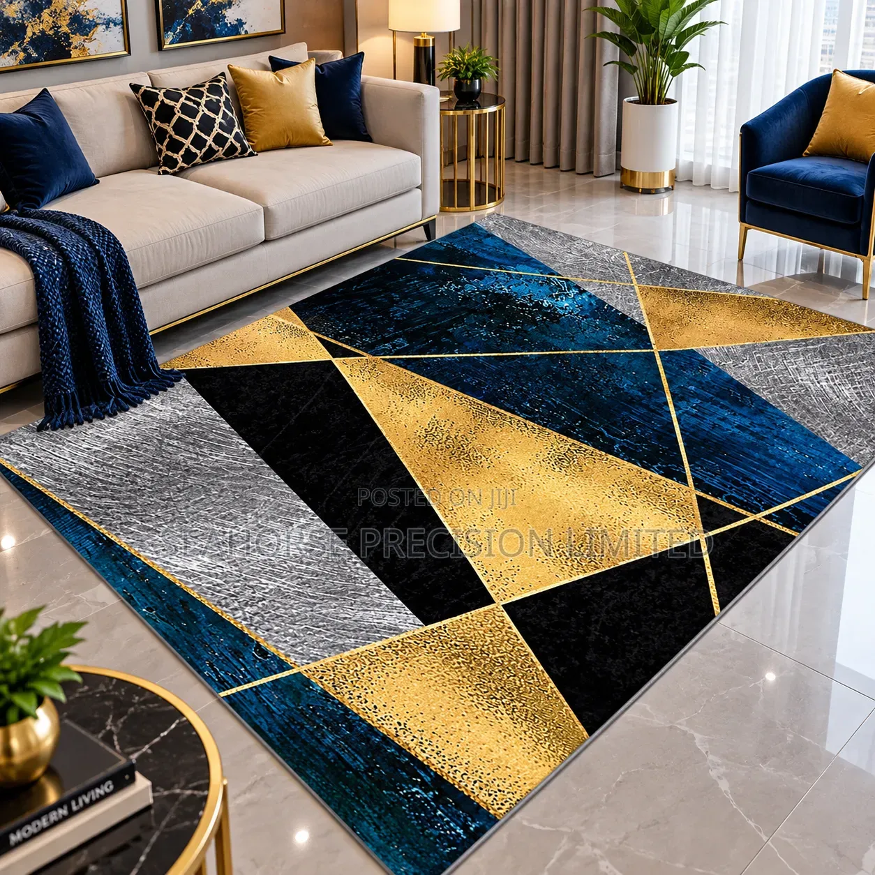  Luxury Blue, Gold Black Modern Carpet