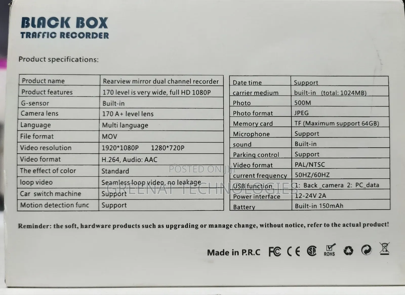 BLACK BOX Dual Car Dashcam - Traffic Recorder