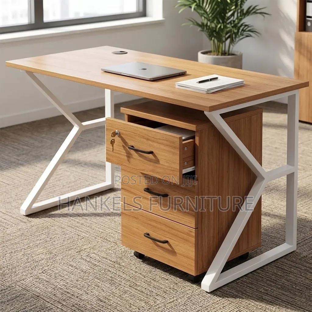 Metallic Office Desk With Storage Units