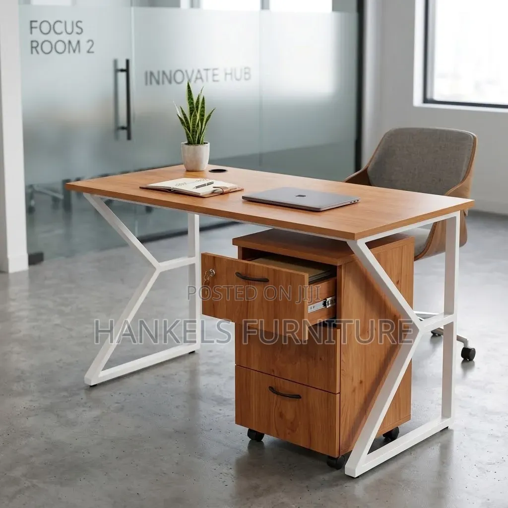 Metallic Office Desk With Storage Units