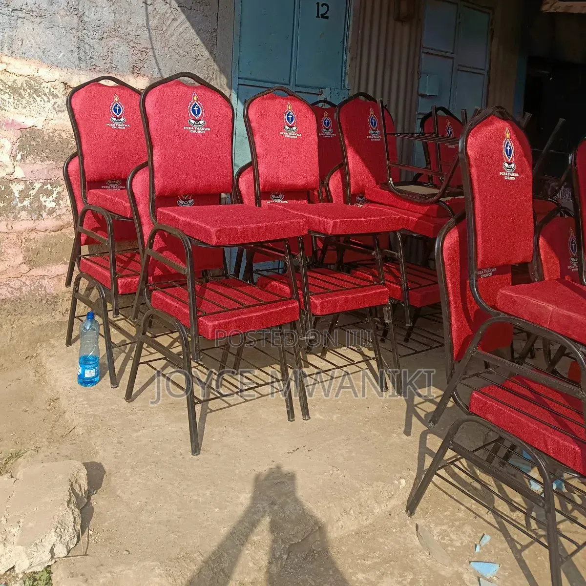 Conference or Church Chair With Logo and Book Rack at the Bottom.