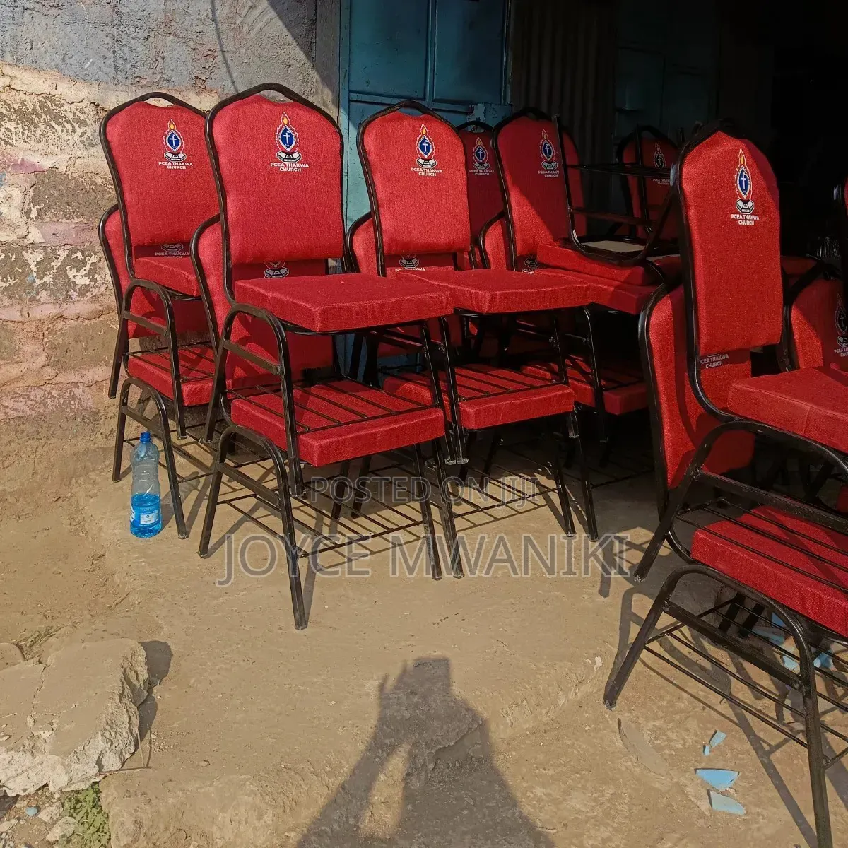 Conference or Church Chair With Logo and Book Rack at the Bottom.