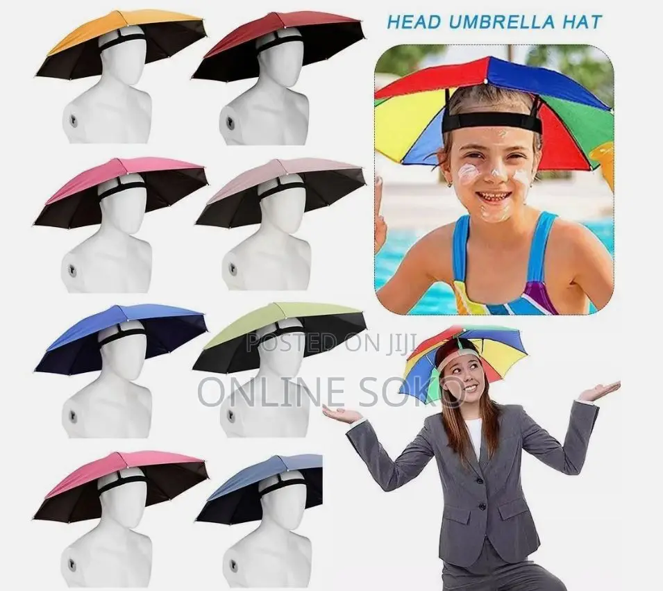 Foldable Umbrella Hat With Adjustable Headband – Sun Rain Protection