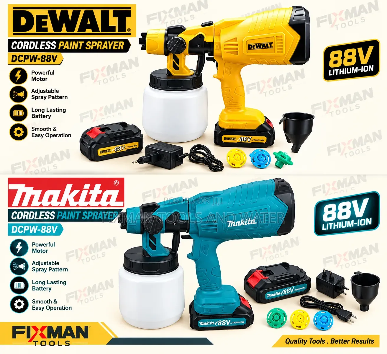 Cordless Spray Gun 88V + 2 Battery + 3 Extra Nozzles MAKITA or DEWALT