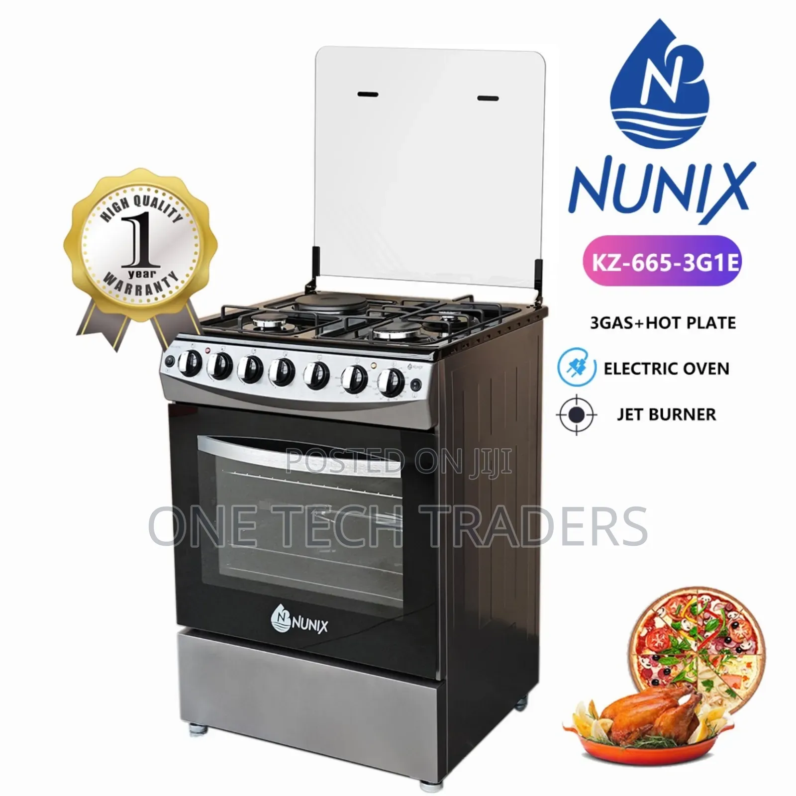 Nunix Standing Cooker 60 by 65 3 +1, Electric Oven Jet Valve
