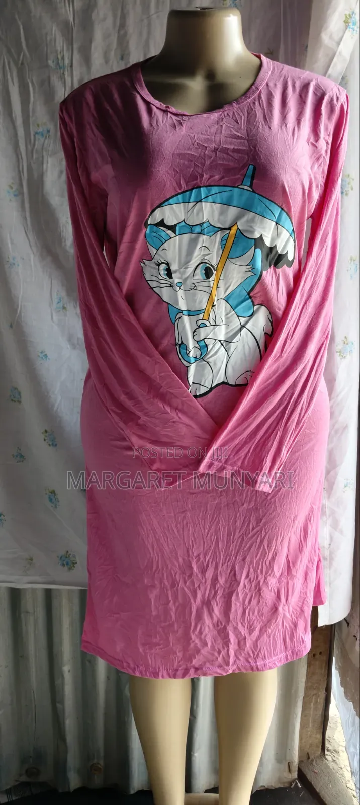 Light Pink and Grey Long and Short Sleeve Nightdress