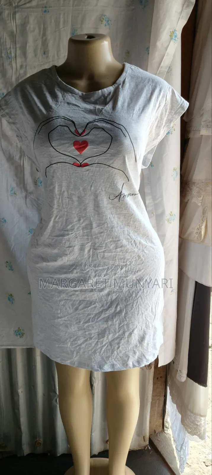 Light Pink and Grey Long and Short Sleeve Nightdress