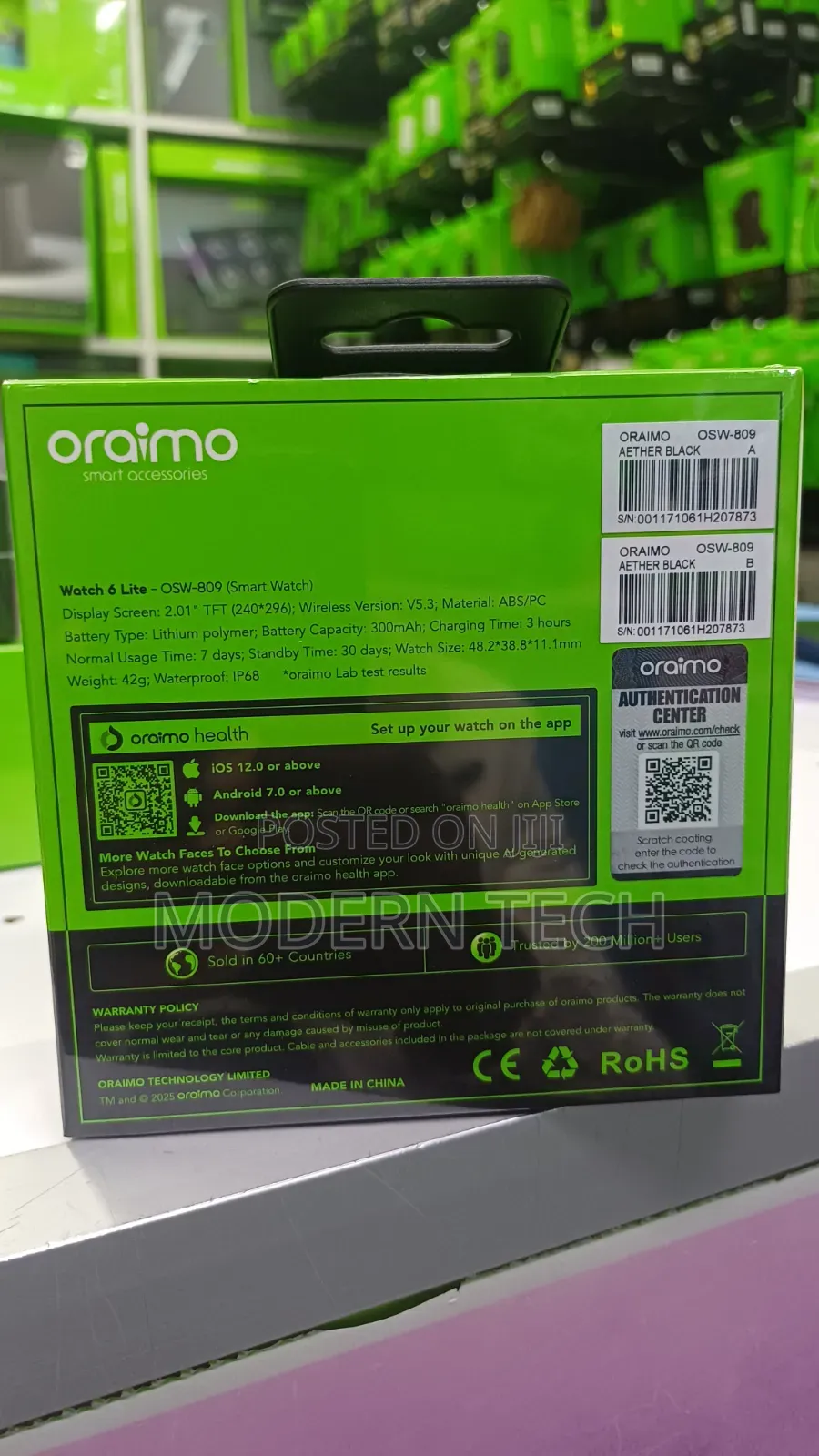 Oraimo Watch 6 Lite 2.01” Smartwatch Black