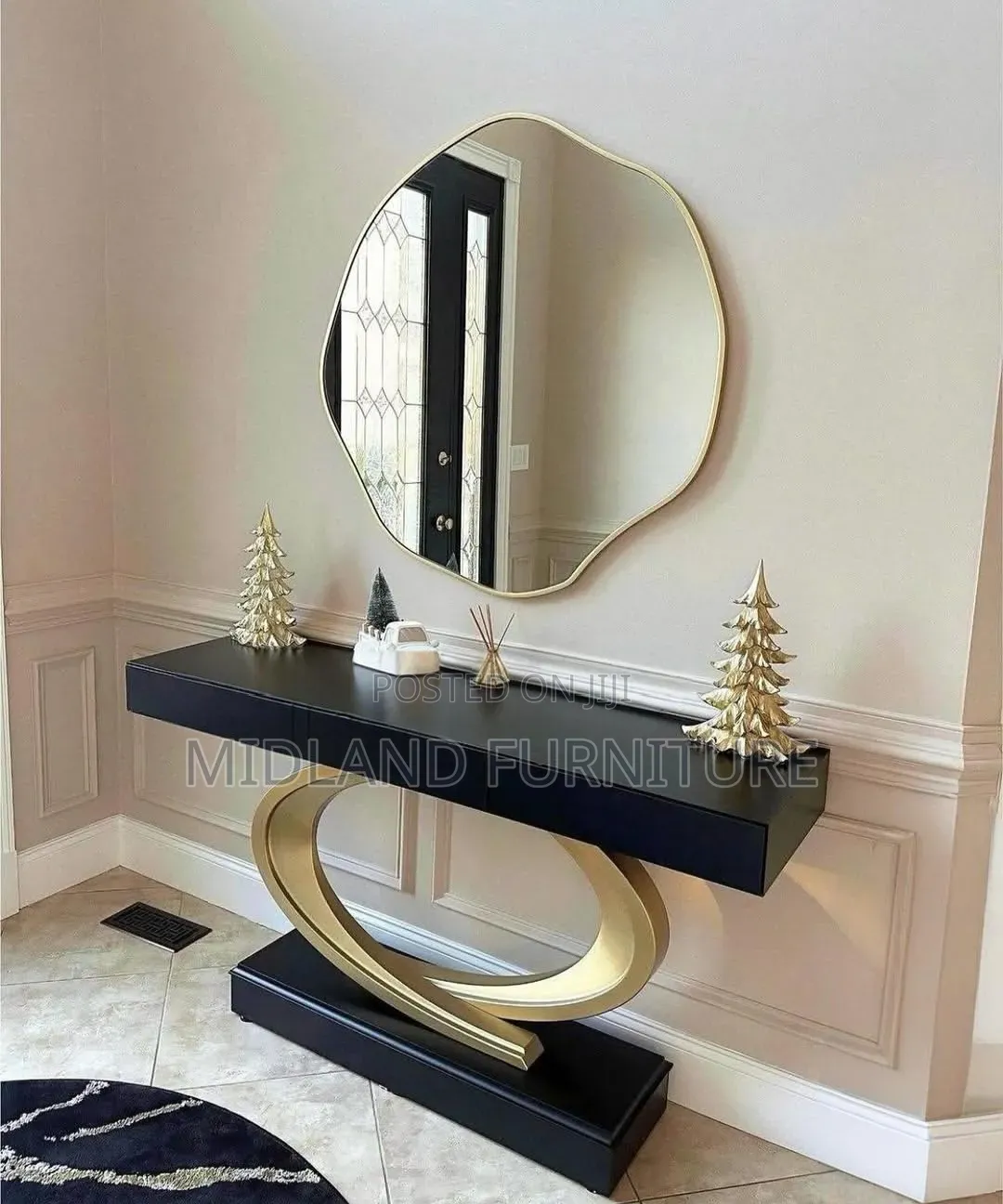 Console Table Plus Round Mirror Pay on Delivery