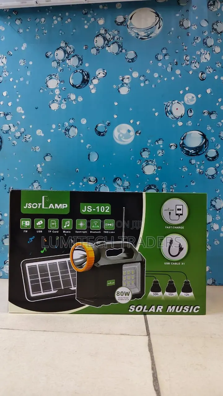 JS-102 Solar Lighting System With Radio/Bt Speaker,3 LED Bulbs