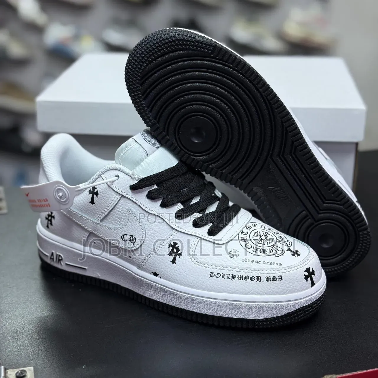 White Nike Airforce One Chrome Hearts Sneakers