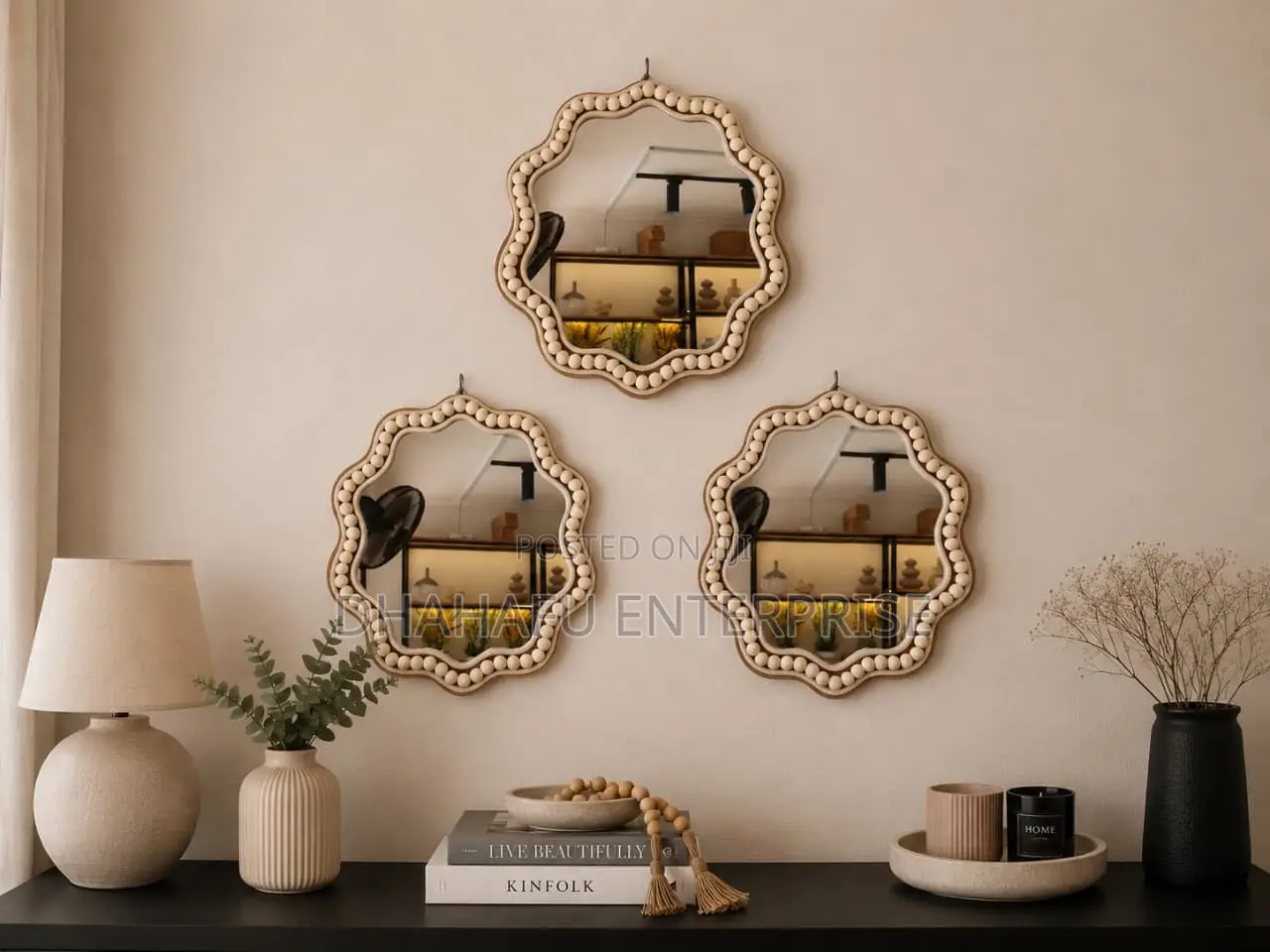 Boho Beaded Irregular Mirror Tray 