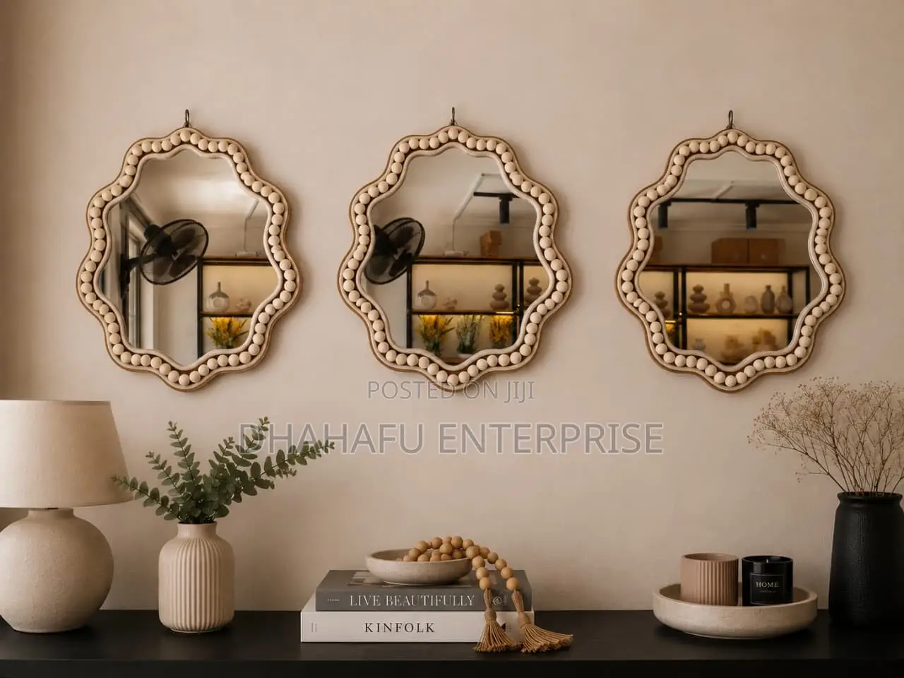 Boho Beaded Irregular Mirror Tray 
