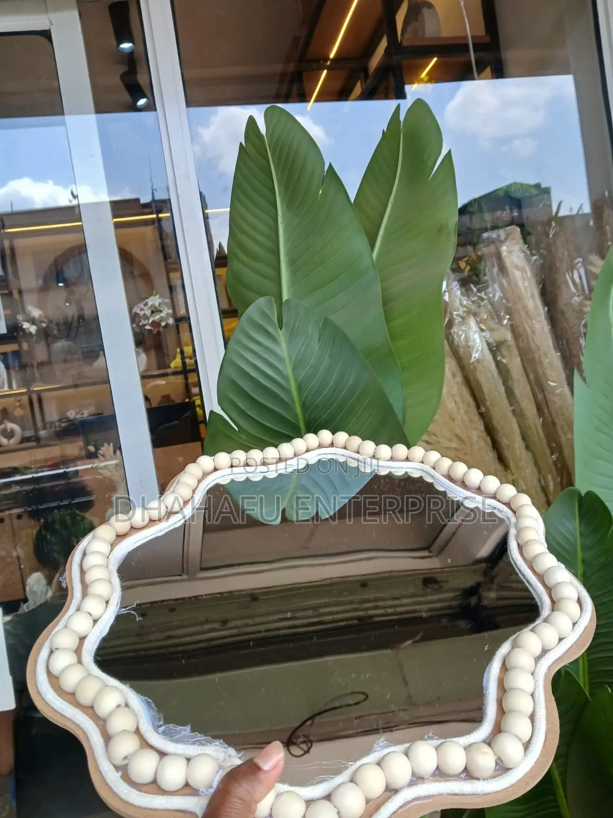 Boho Beaded Irregular Mirror Tray 