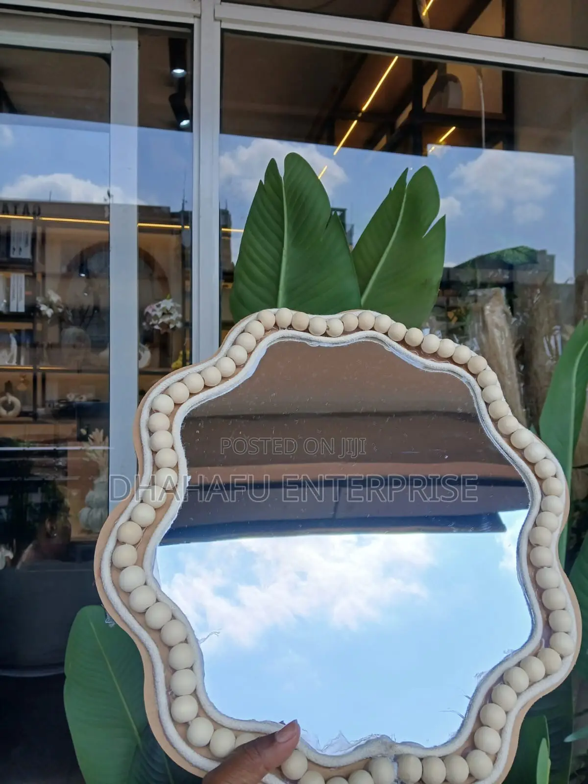 Boho Beaded Irregular Mirror Tray 