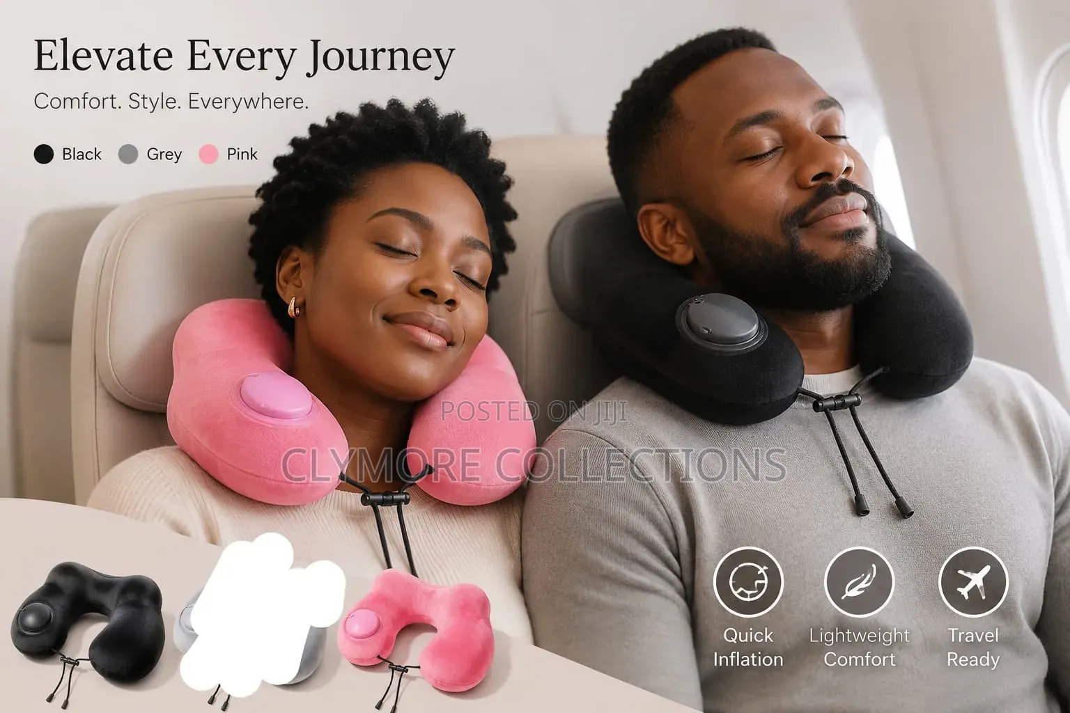 Inflatable Travel Neck Pillow Storage Bag –Soft Ergonomic Neck Support