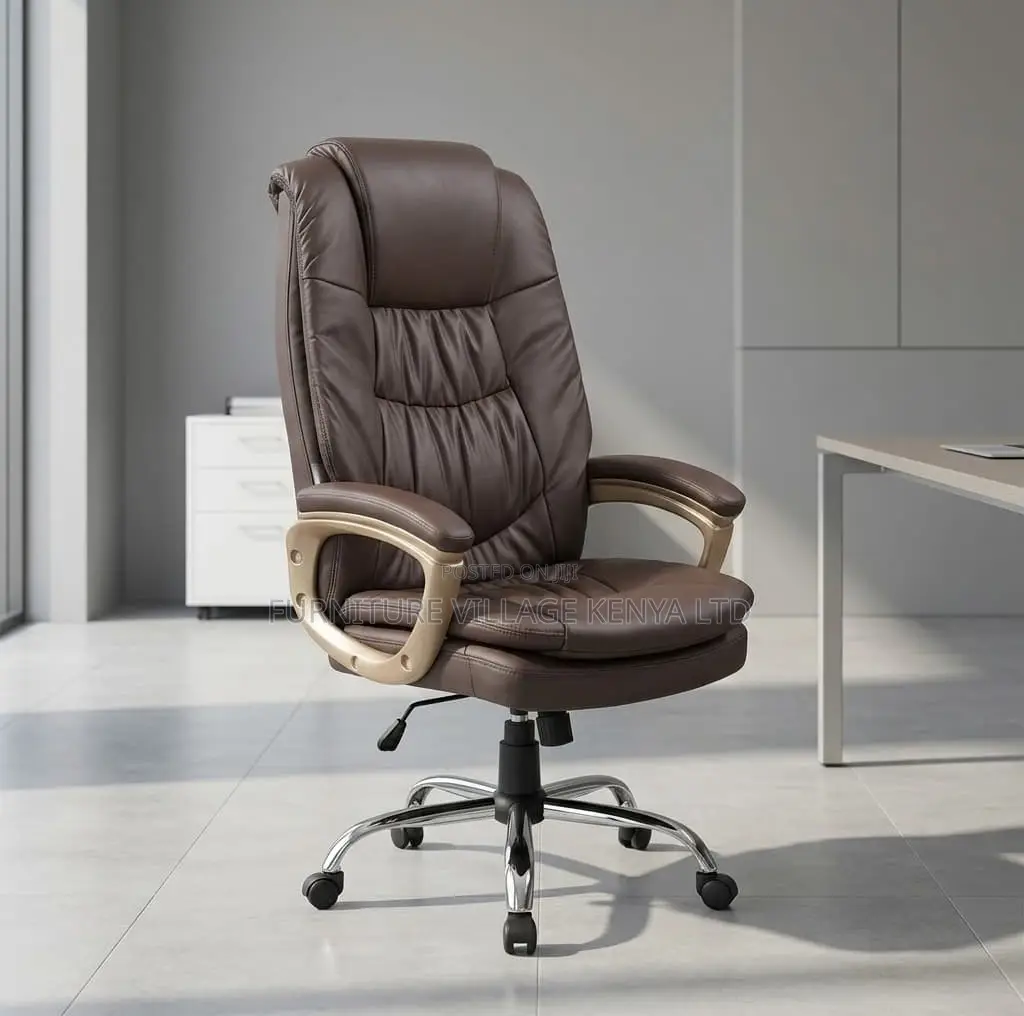 Office Chair; Brown High Back Executive Boss Office Chair