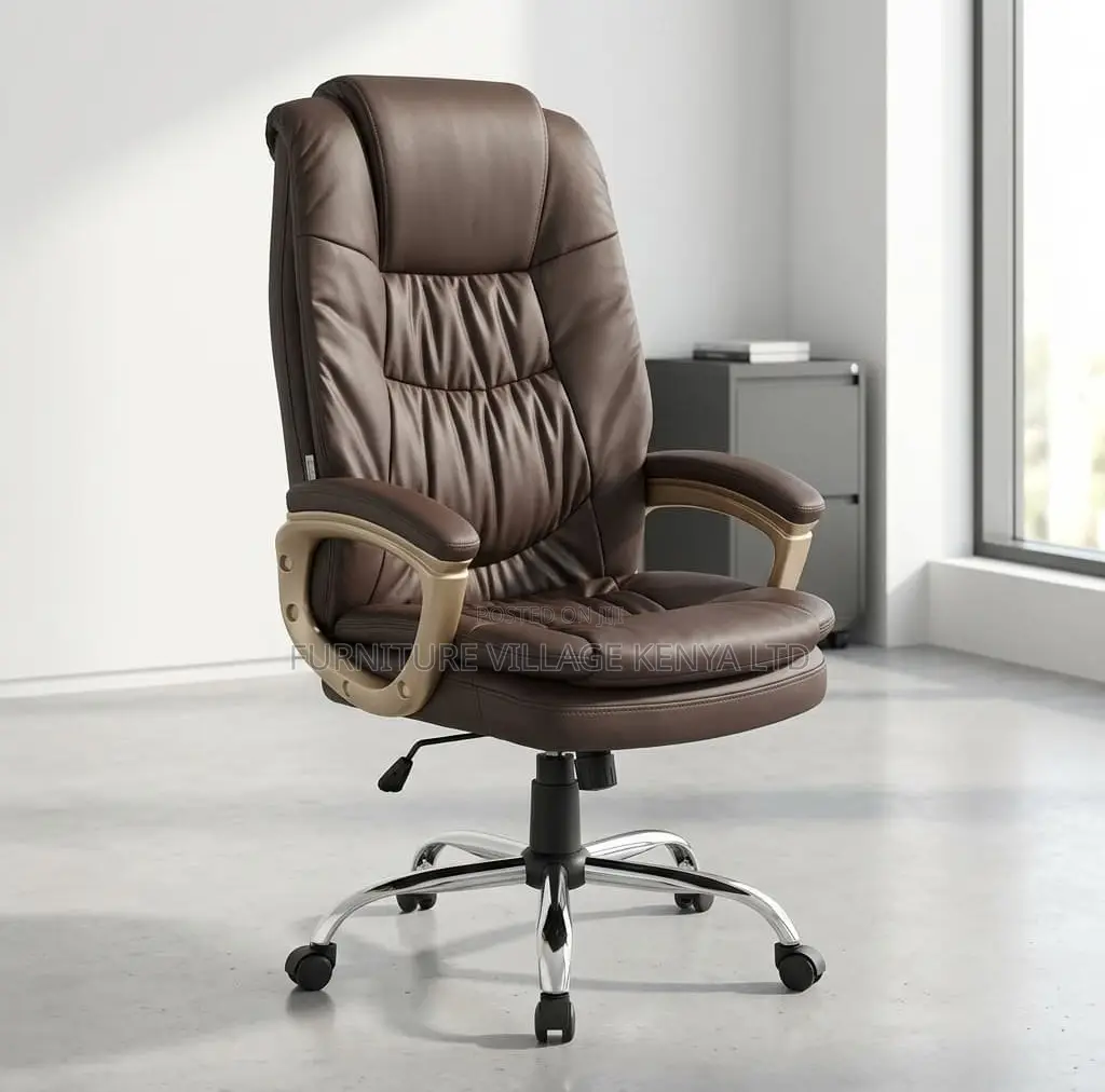 Office Chair; Brown High Back Executive Boss Office Chair
