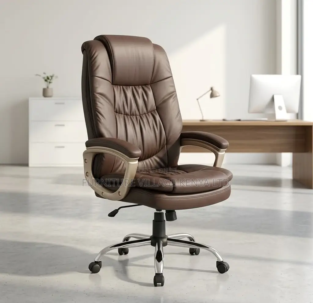 Office Chair; Brown High Back Executive Boss Office Chair