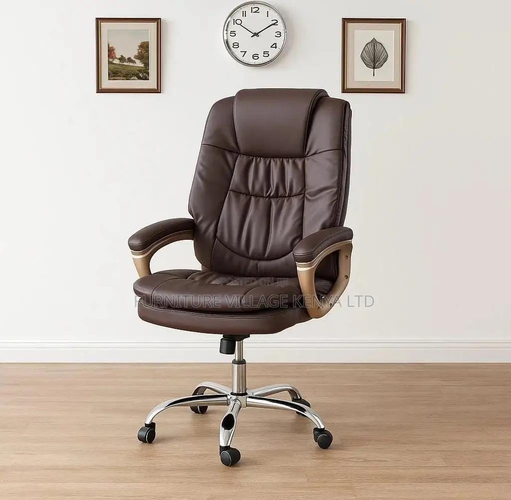 Office Chair; Brown High Back Executive Boss Office Chair