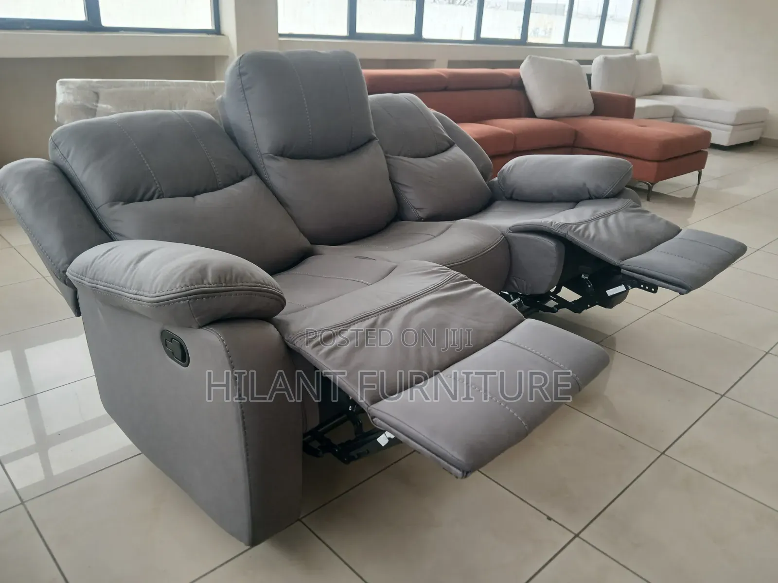 Luxury Grey 3-Seater Recliner Sofa.