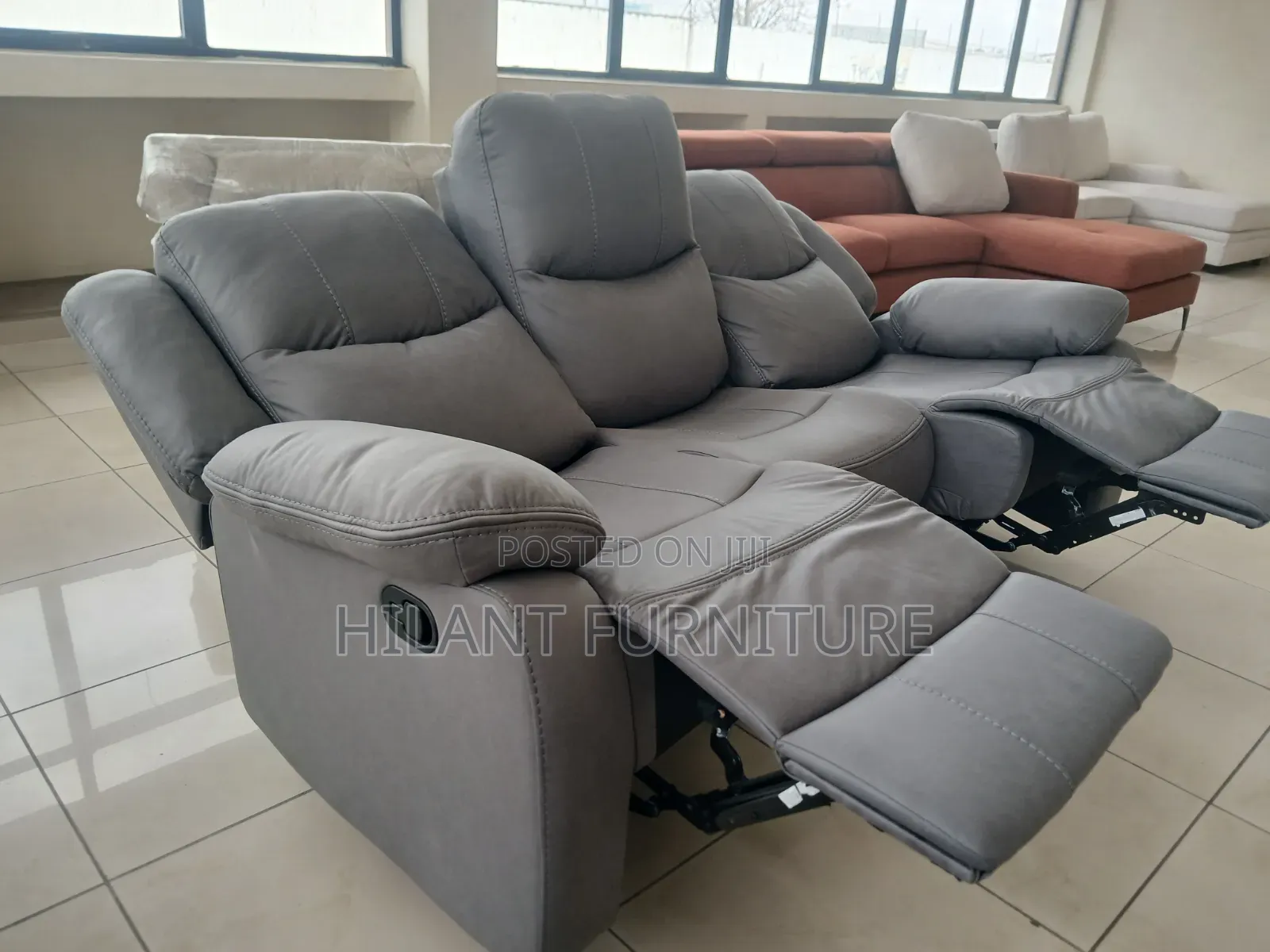 Luxury Grey 3-Seater Recliner Sofa.
