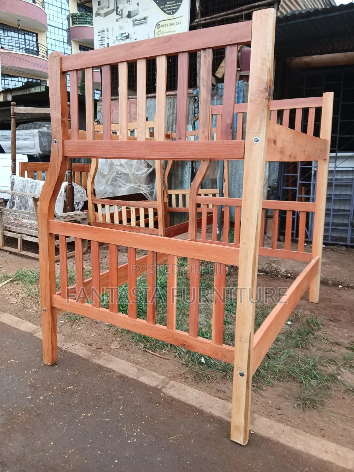 3.5x6, 4x6 Mahogany-Finish Wood Bunk Bed