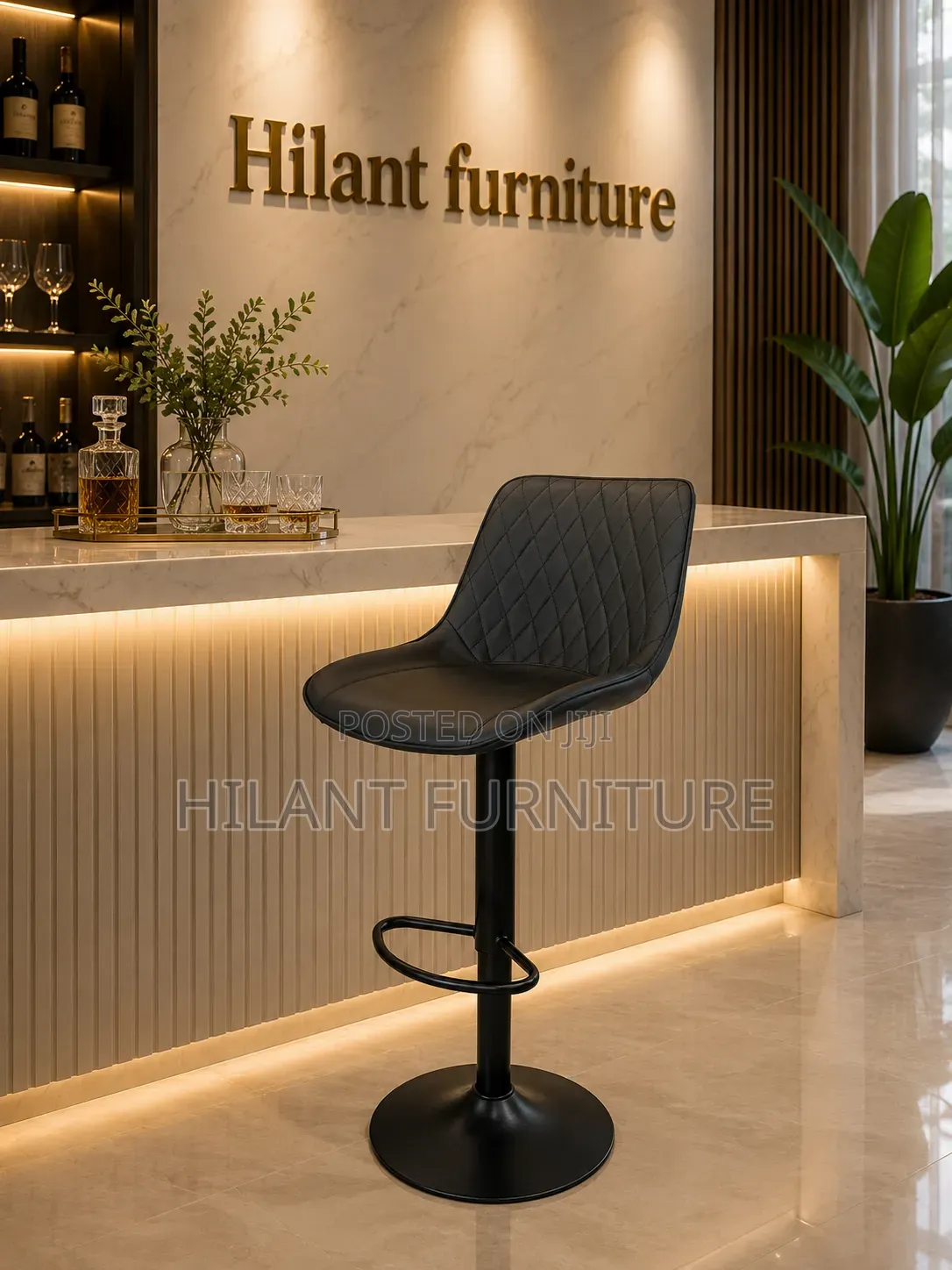 Modern Black Adjustable Bar Stool With Backrest Footrest