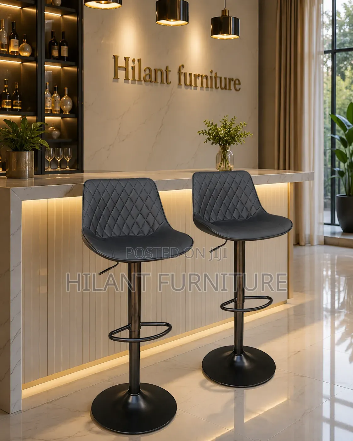 Modern Black Adjustable Bar Stool With Backrest Footrest