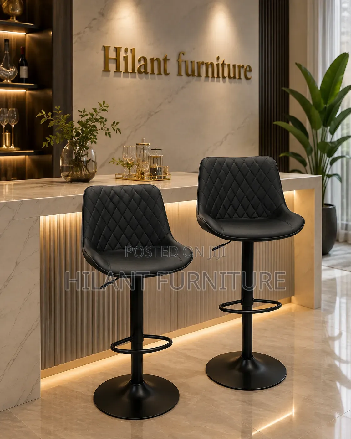 Modern Black Adjustable Bar Stool With Backrest Footrest