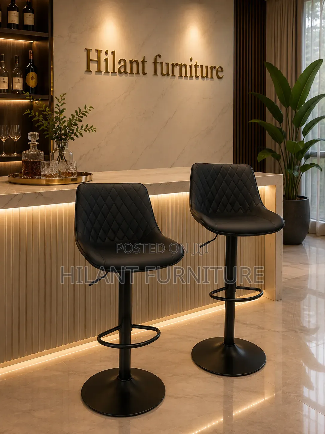 Modern Black Adjustable Bar Stool With Backrest Footrest