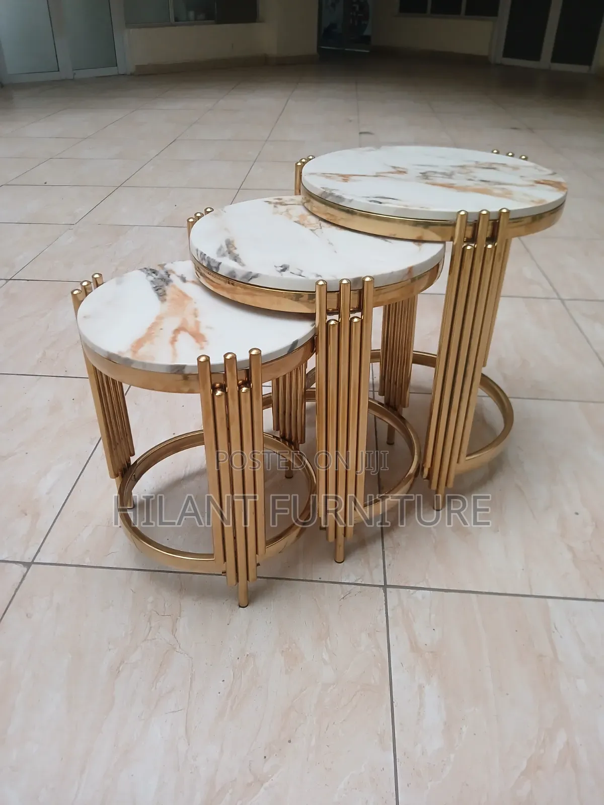 Luxury 3-in-1 Round Marble Nesting Tables – Gold Finish