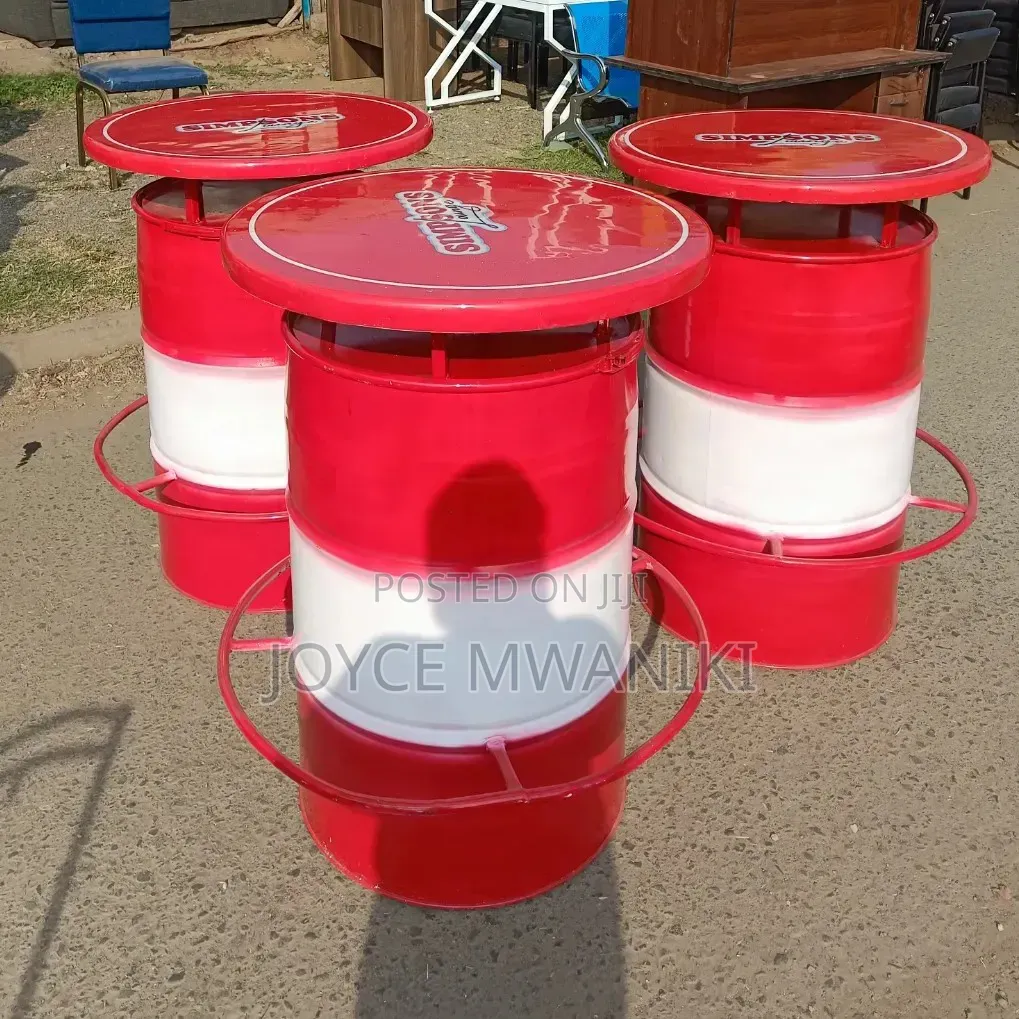 Red and White Painted Bar Drum With Branded Red Marble Top 