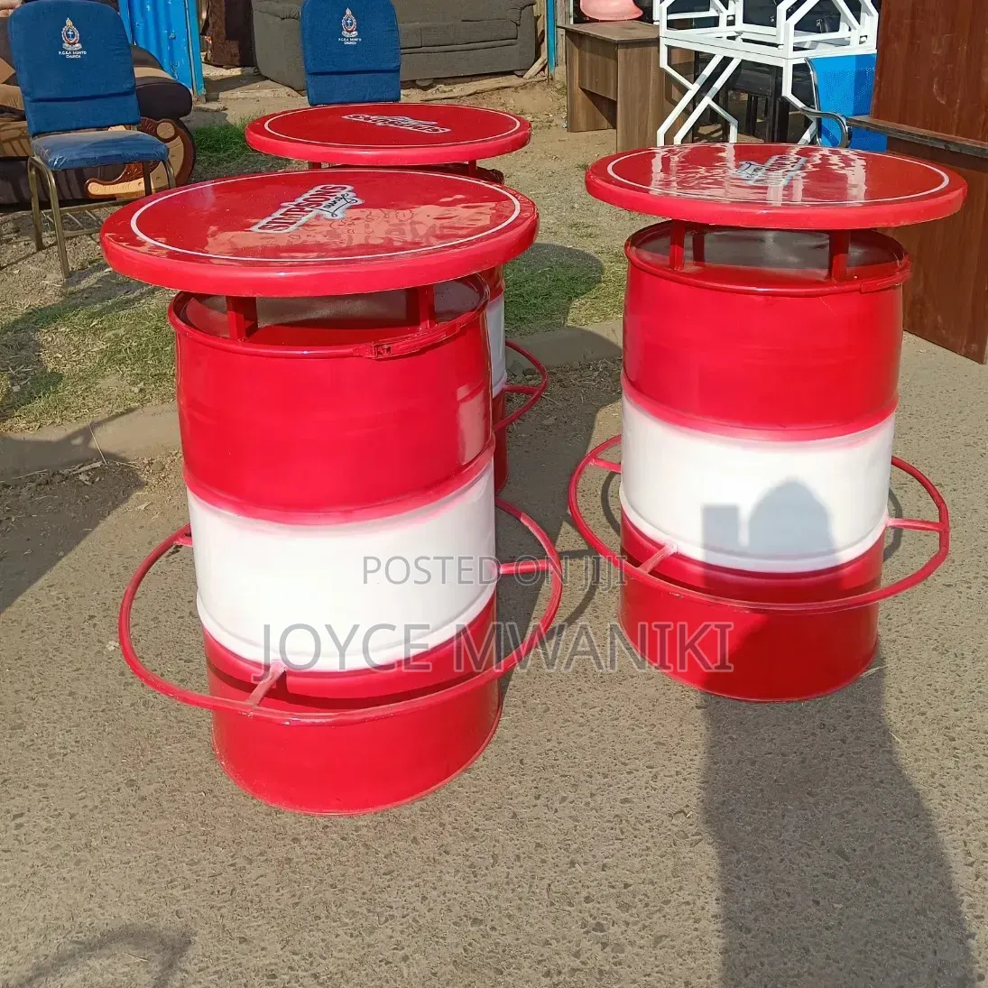 Red and White Painted Bar Drum With Branded Red Marble Top 