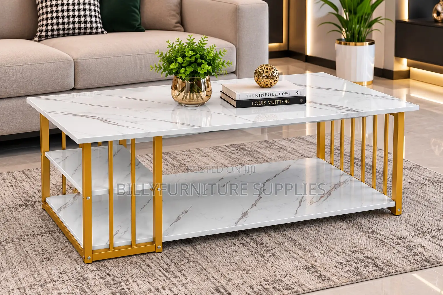 Contemporary White Marble-Effect Coffee Table