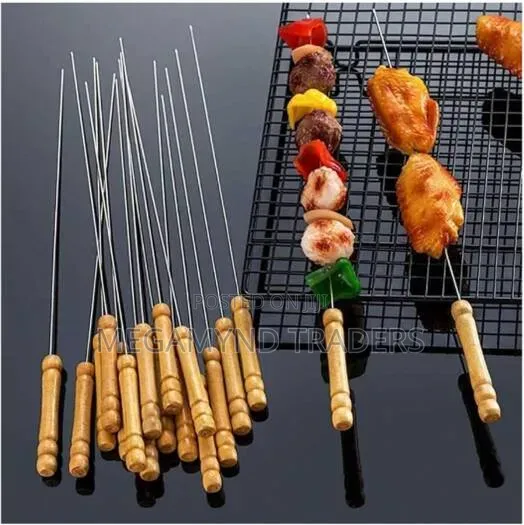 BBQ Skewer Stainless Steel Needle With Wooden Handle