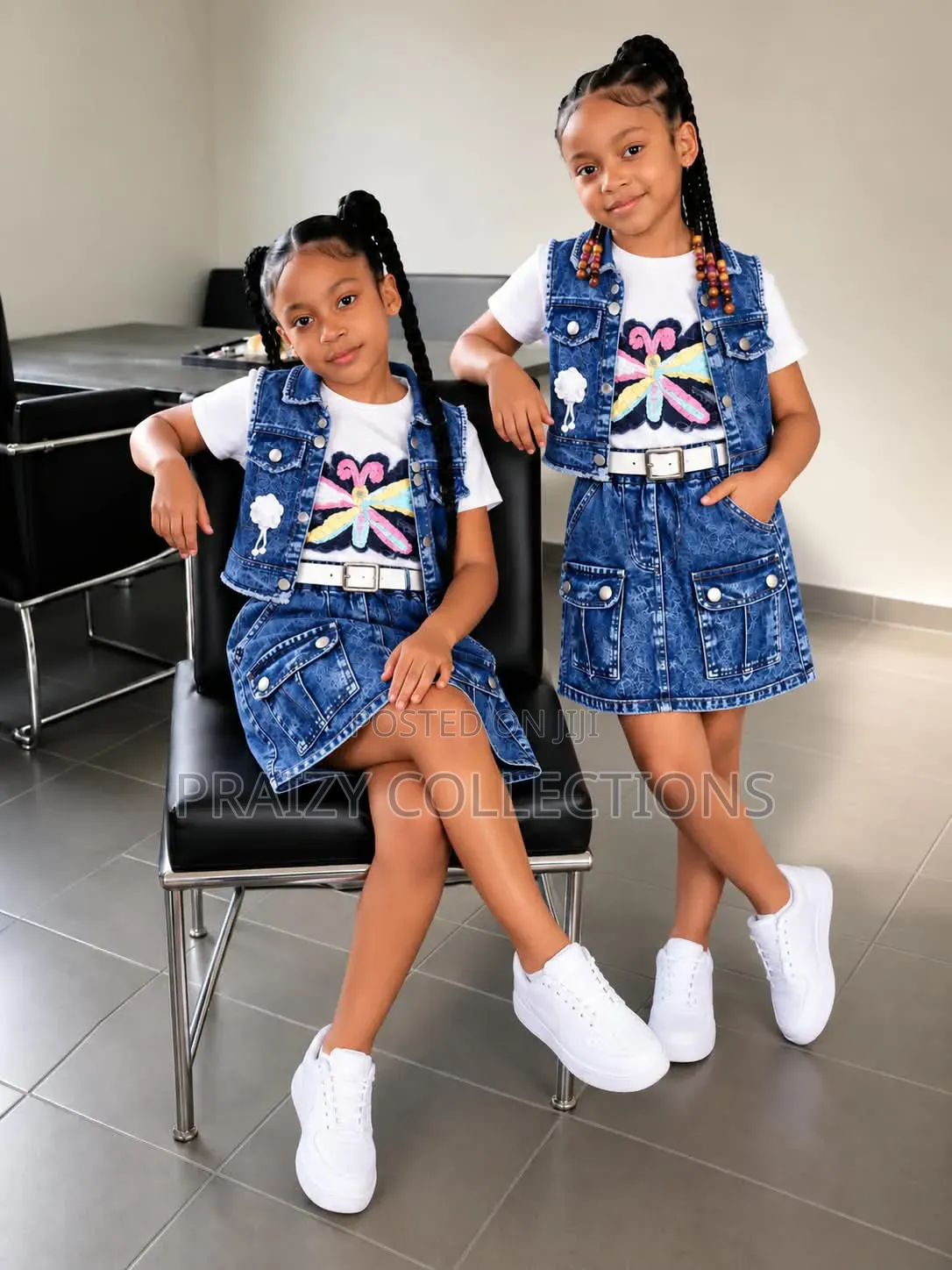 4 PC Girls Denim Skirt Set